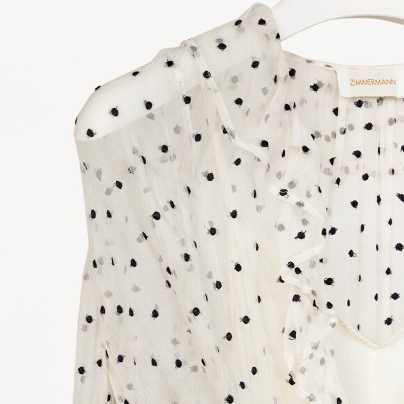 Zimmermann Adorn White Polka-Dot Silk Ruffle Wrap Dress - Picture 5 of 10